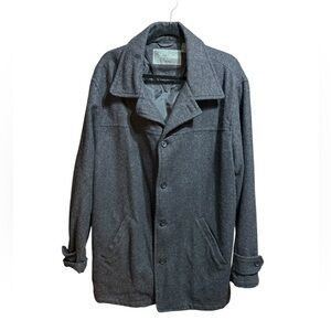 Woodlake Men’s Wool Blend‎ Coat Gray Button Front Classic Overcoat Sz L Winter
